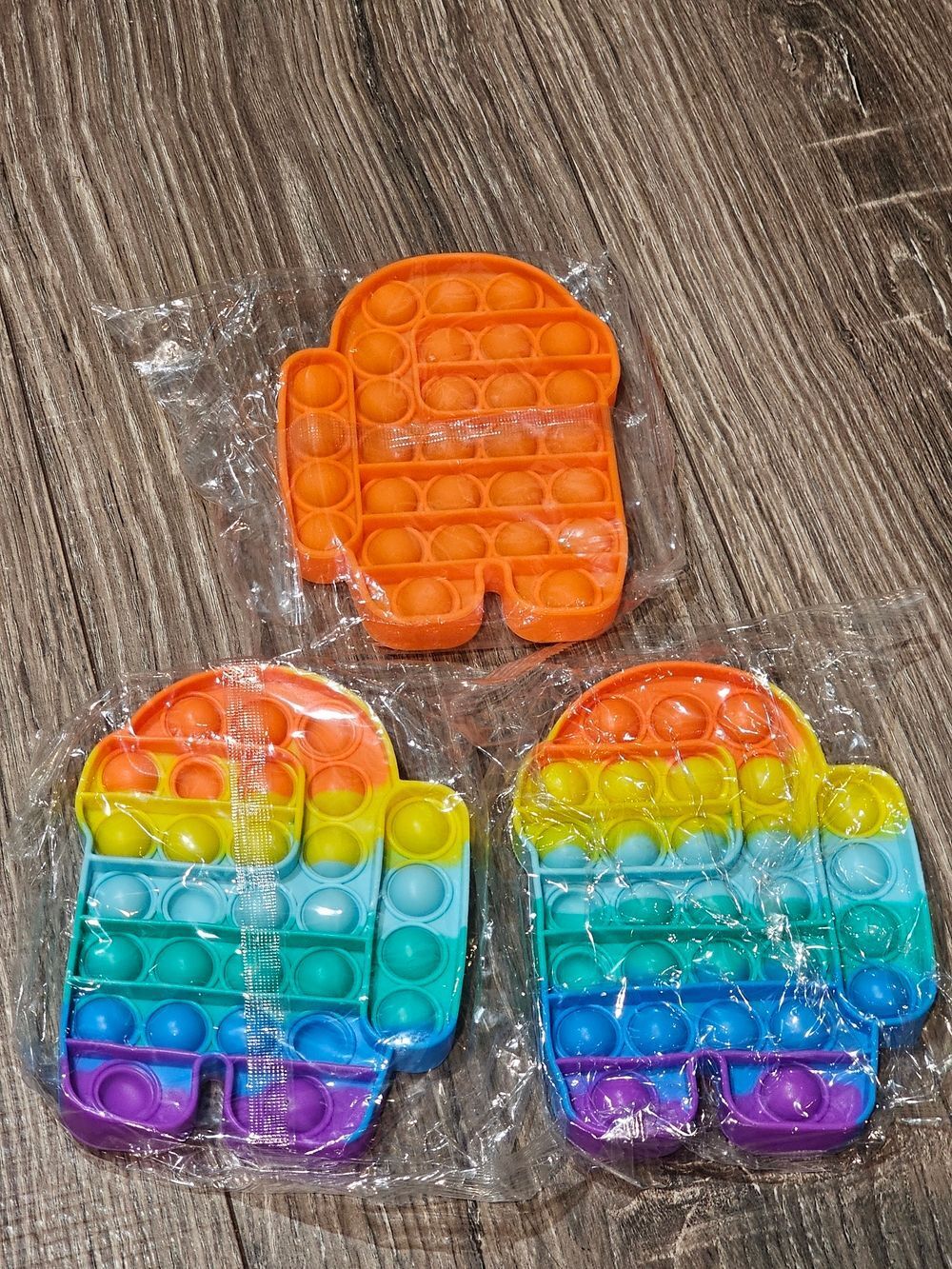 Pop It Among us Fidget Toy - Orange, Rainbow 3 pcs